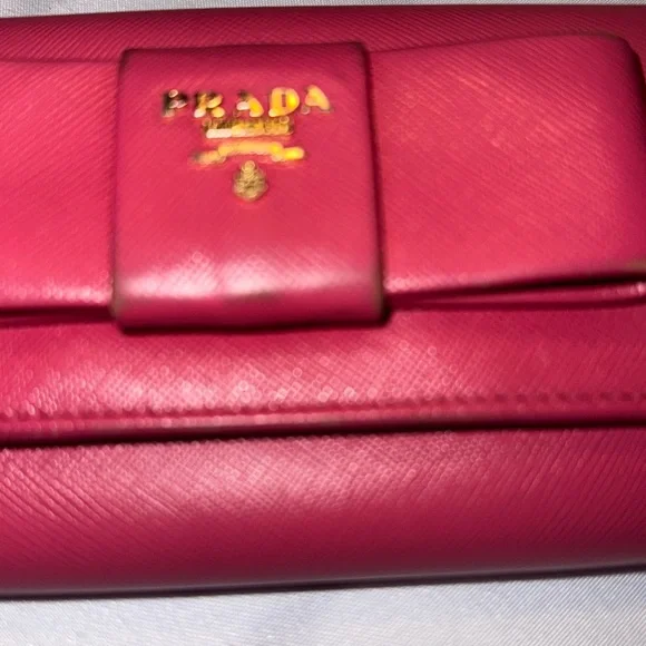 Authentic PRADA Saffiano Leather Fiocco Long Wallet Fuchsia GUC